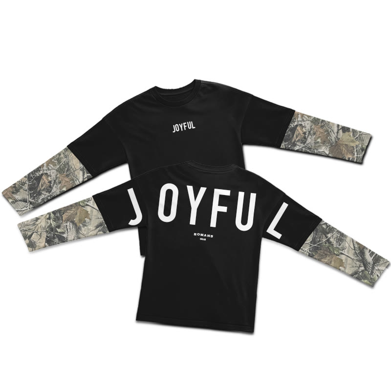 Joyful Romans 12:12 Dead Leaves Camouflage Patchwork Print Layered-style T-shirt  - Black - 5XL - image 3