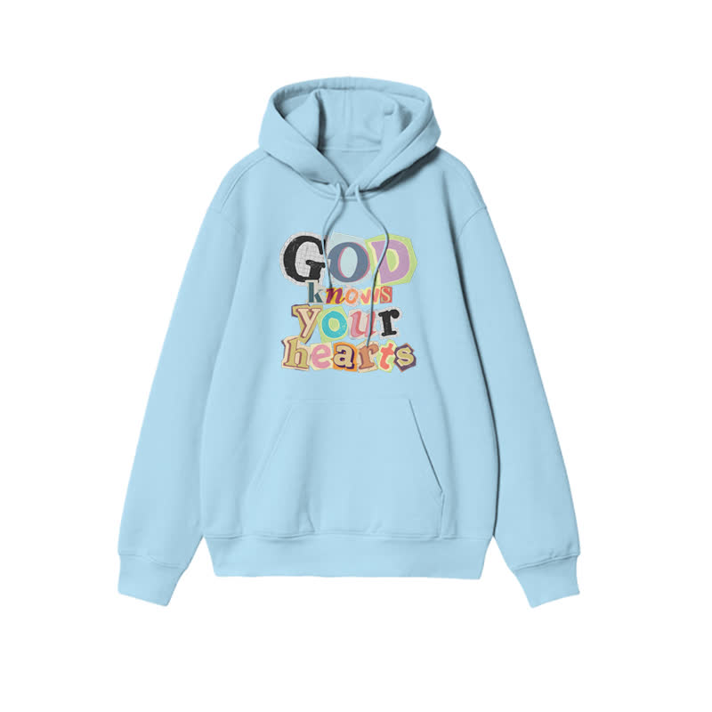 Unisex God Knows Your Hearts Print Hoodie - Light Blue - 2XL - image 8