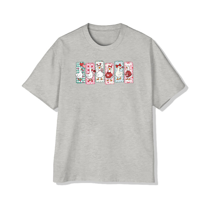 Style Of Postage Stamps Goose Valentine's Day Print T-shirt - Grey - 8XL - image 6