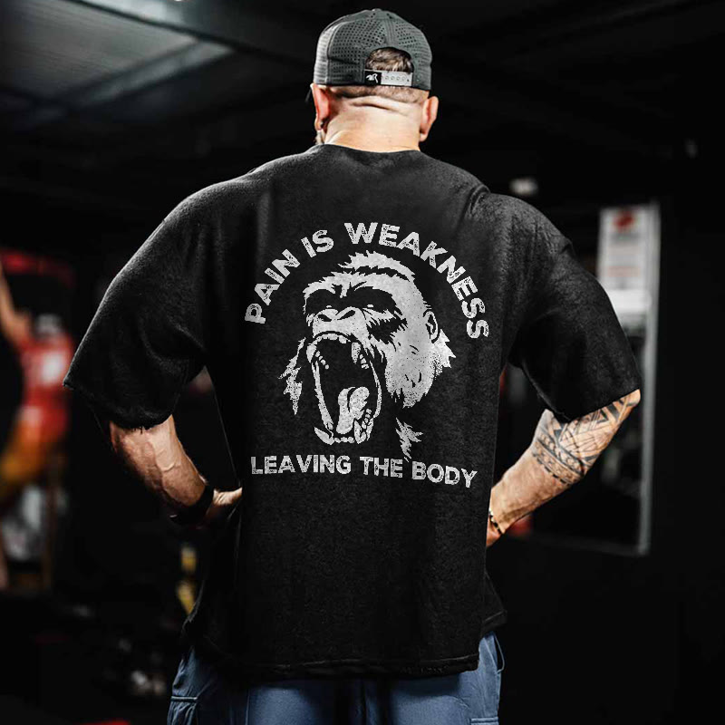 100% Cotton Pain Is Weakness Leaving The Body  Gym Print Acid Washed T-shirt - image 3