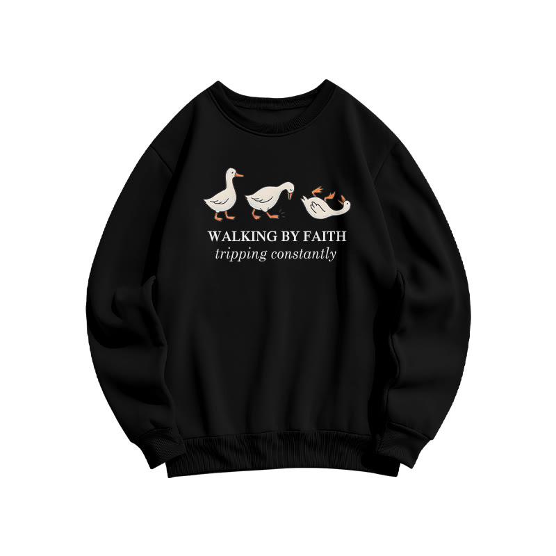 Unisex Walking By Faith Tripping Constantly Print Sweatshirt - Black - US16-18(2XL) - image 3