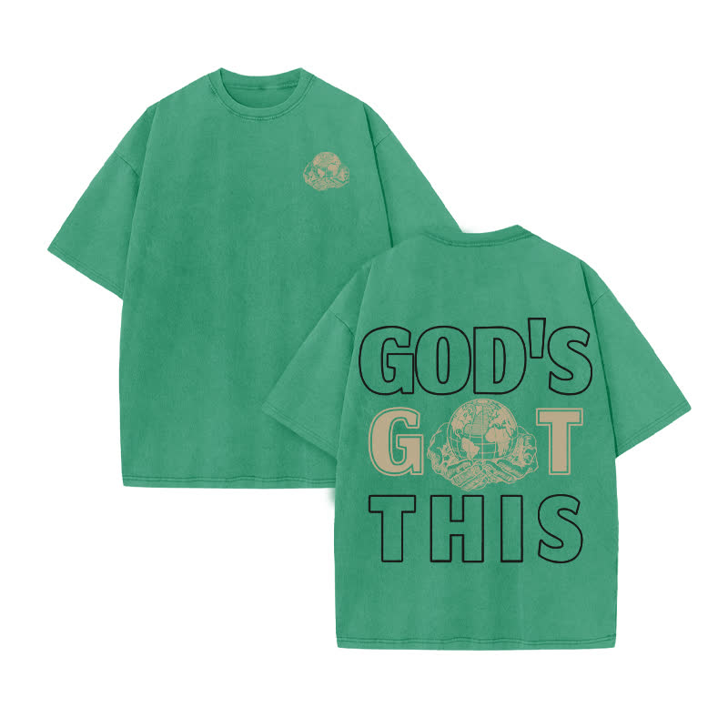 Unisex 100% Cotton God's Got This Print Acid Washed T-shirt - Green - US20-22(3XL) - image 7