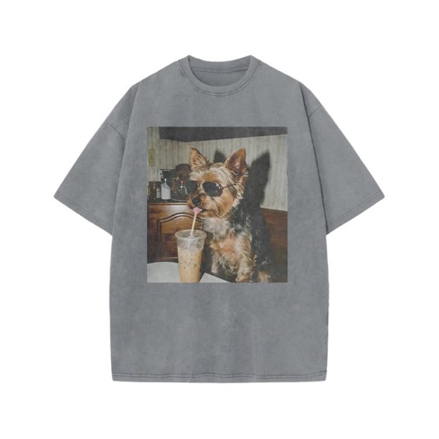 Vintage Dog Coffee Graphic Print Acid Washed T-shirt - Grey - US20-22(3XL) - image 4