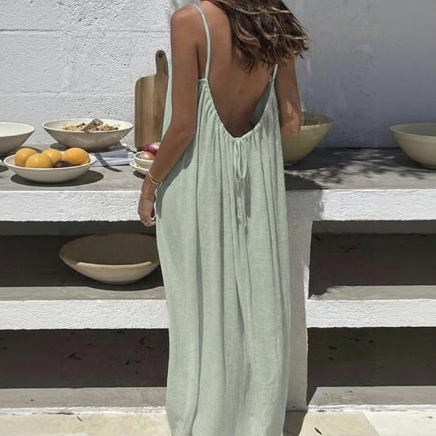 Loose Solid Color Adjustable Tie Strap Vacation Dress - Mint - 5XL - image 12