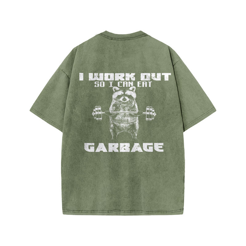 100% Cotton WORK OUT Gym Print Acid Washed T-shirt - Army Green - US20-22(3XL) - image 7