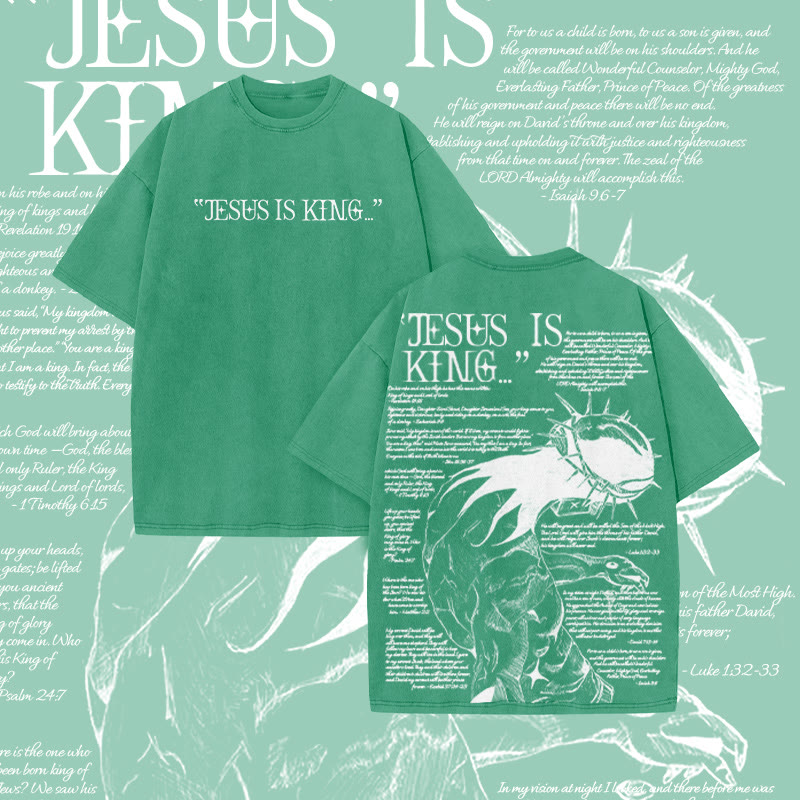 Unisex 100% Cotton Jesus Is King Craetive Print Acid Washed T-shirt