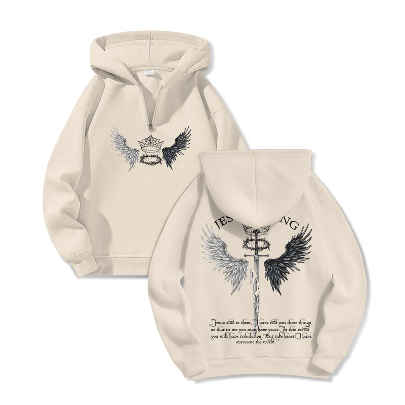 JESUS IS KING Print Half Zip Hoodie - Apricot - US32-34(5XL) - image 5