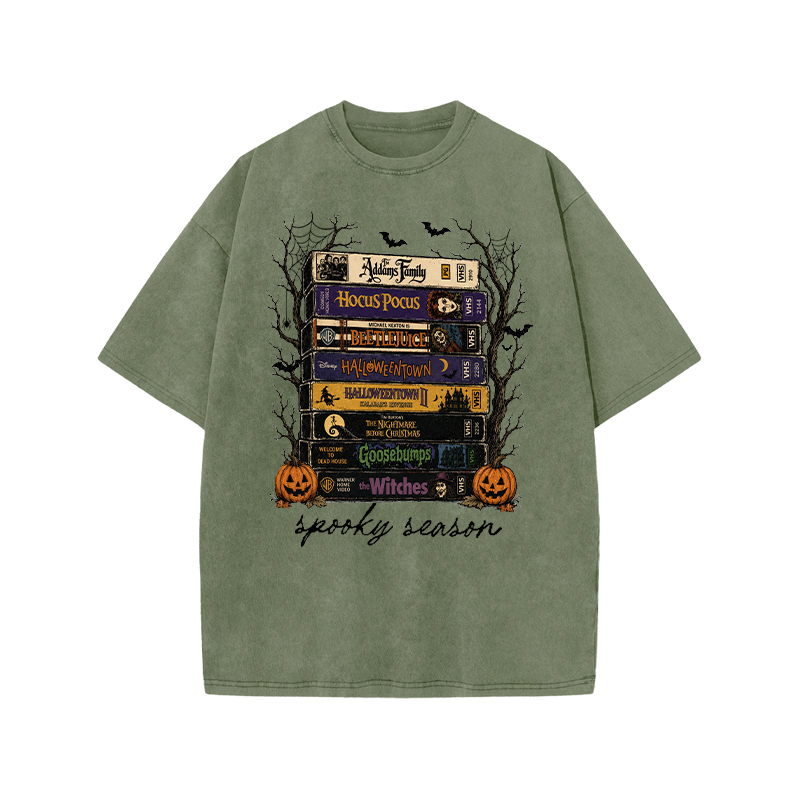 Vintage Halloween Graphic Print Acid Washed T-shirt - Army Green - US20-22(3XL) - image 5