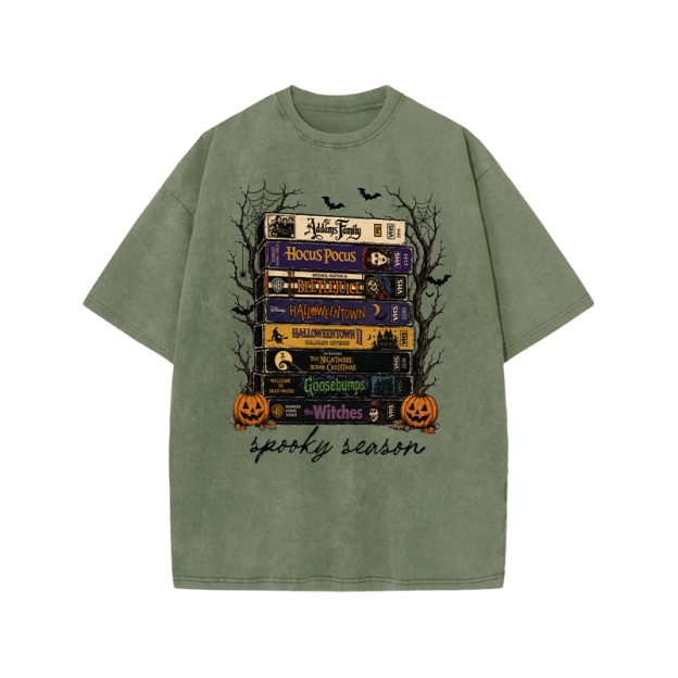 Vintage Halloween Graphic Print Acid Washed T-shirt - Army Green - US20-22(3XL) - image 5