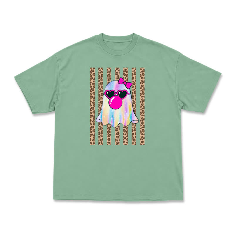 Street Style Iridescent Ghost Leopard Panel Oversized T-Shirt - Light Green - US16-18(2XL) - image 4