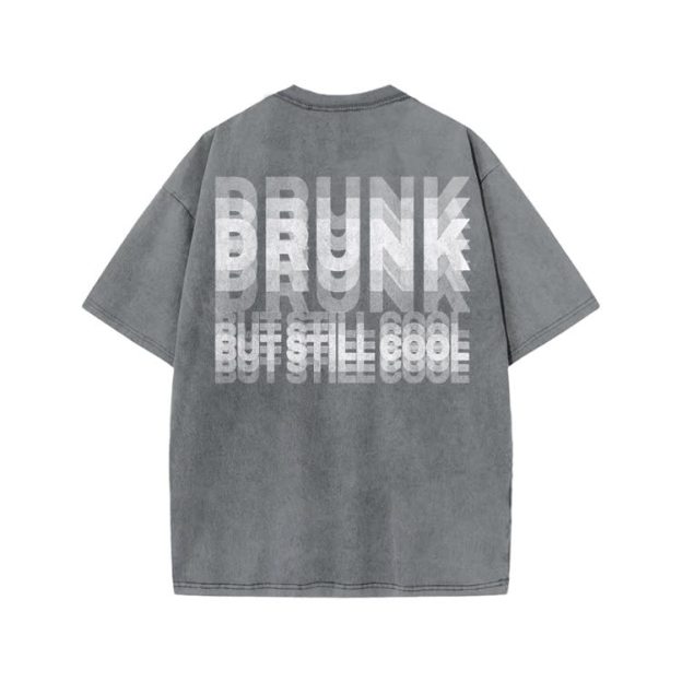 Drunk But Still Cool Print Acid Washed T-shirt - Grey - US20-22(3XL) - image 3