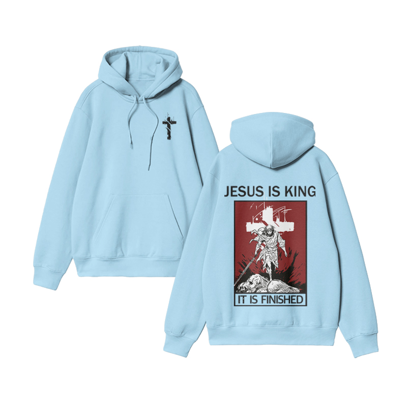 Unisex Jesus Is King Print Hoodie - Blue - US16-18(2XL) - image 8