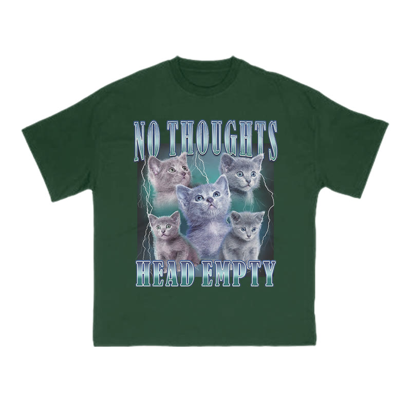 Unisex 100% Cotton No Thoughts Head Empty Cat Print T-shirt - Dark Green - US16-18(2XL) - image 7