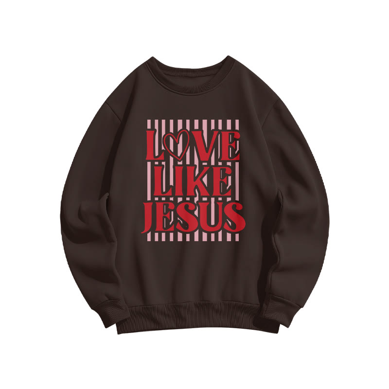 Love Like Jesus Striped Valentine's Day Print Sweatshirt - Coffee - US16-18(2XL) - image 6