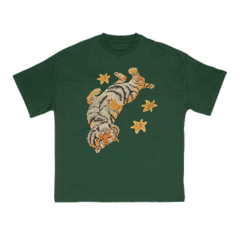 Lazy tiger Print T-shirt - Green - US16-18(2XL) - image 13