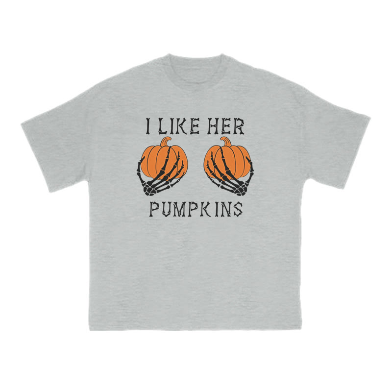 Unisex 100% Cotton I Like Her Pumpkins Halloween Print Couple T-shirt - Grey - US16-18(2XL) - image 3