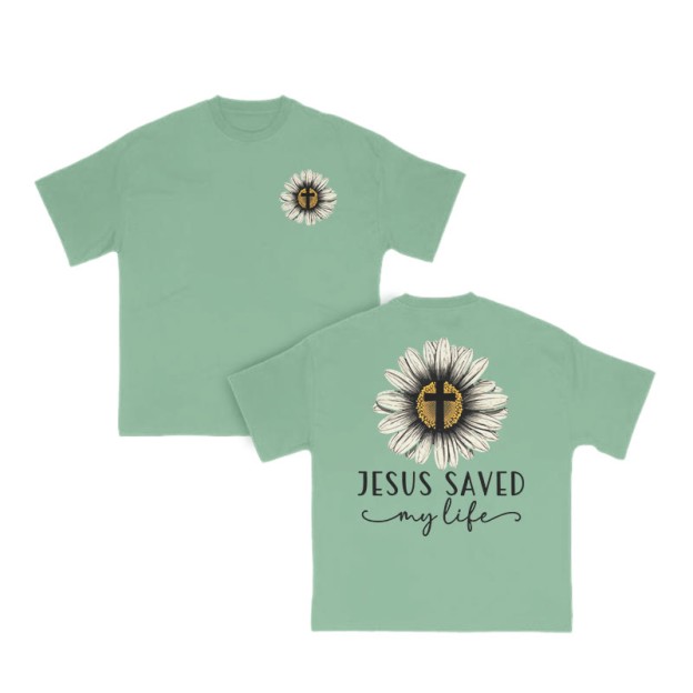 Unisex 100% Cotton Jesus Saved My Life Print T-shirt - Green - US16-18(2XL) - image 8