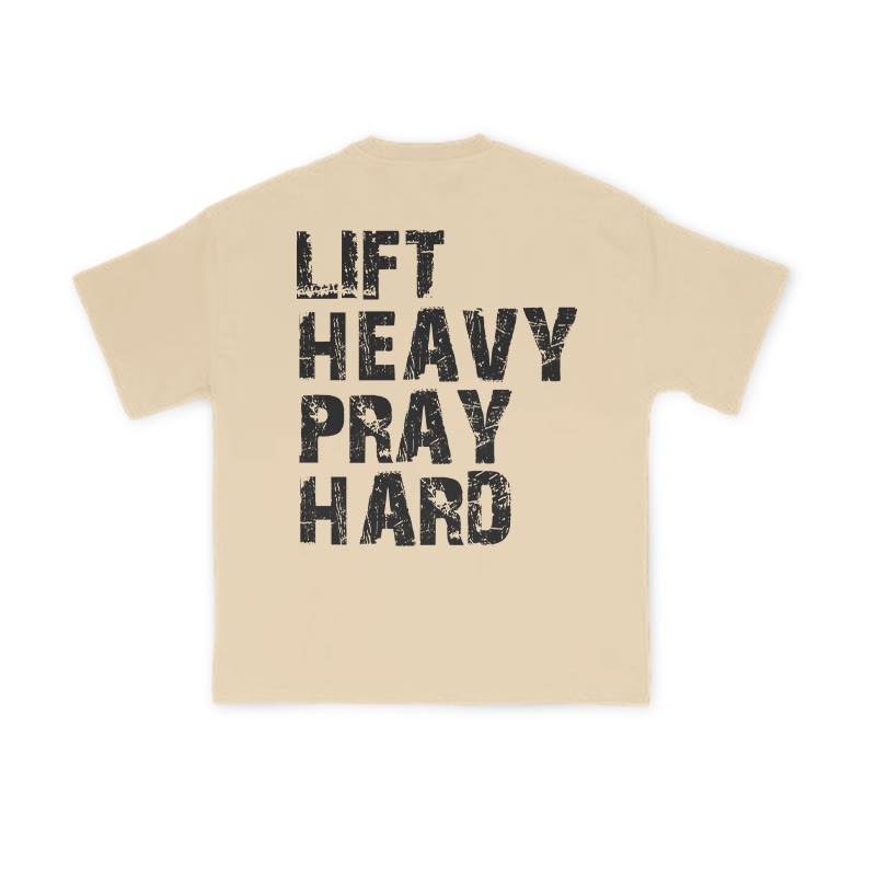 Unisex 100% Cotton Lift Heavy Pray Hard Print T-shirt - Apricot - US16-18(2XL) - image 5