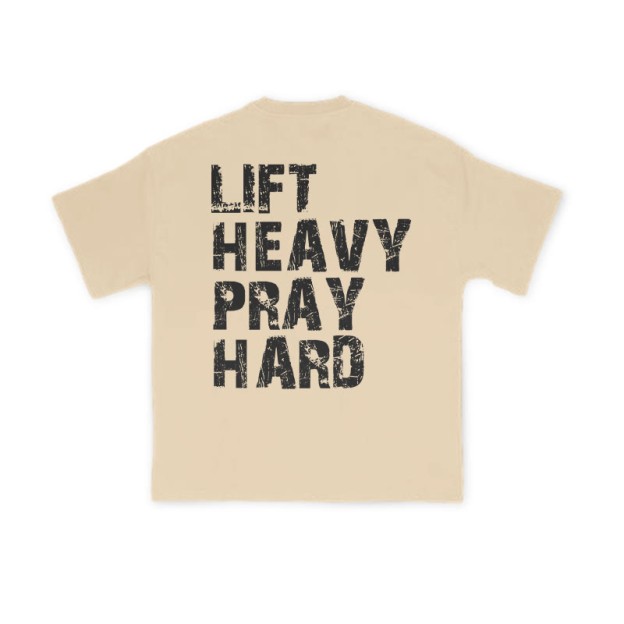 Unisex 100% Cotton Lift Heavy Pray Hard Print T-shirt - Apricot - US16-18(2XL) - image 5