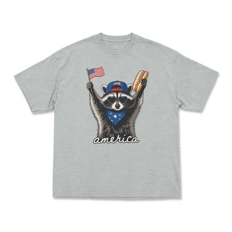 Patriotic Raccoon America Graphic T-Shirt - Grey - US16-18(2XL) - image 14