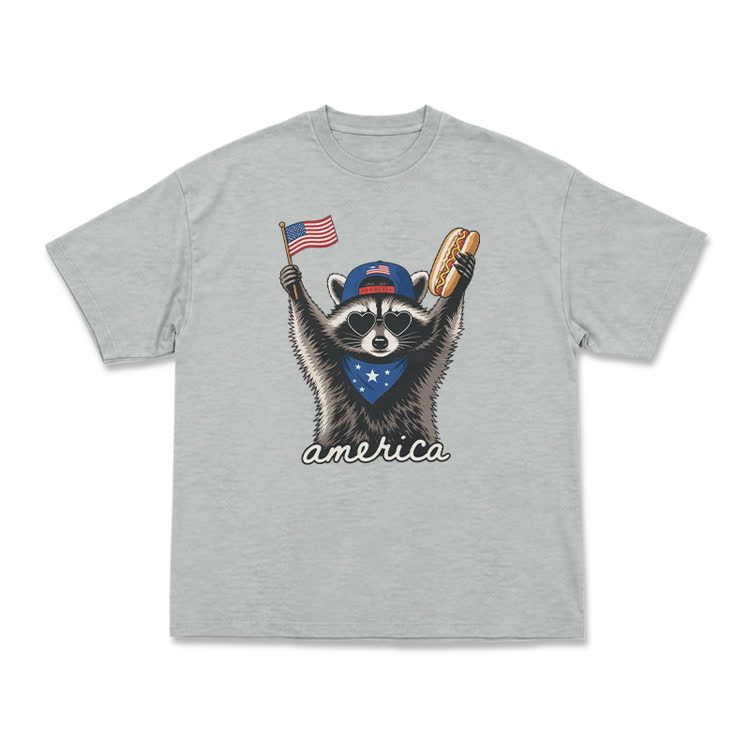 Patriotic Raccoon America Graphic T-Shirt - Grey - US16-18(2XL) - image 14