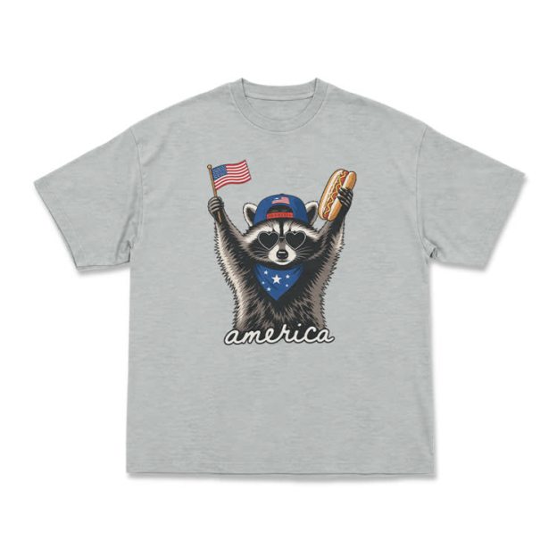 Patriotic Raccoon America Graphic T-Shirt - Grey - US16-18(2XL) - image 14