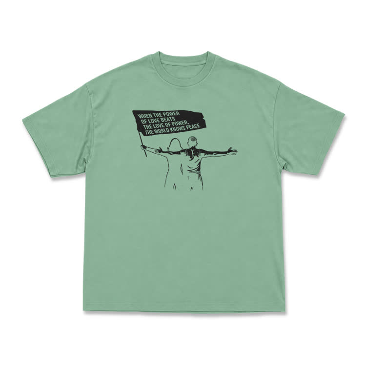 When Love Overcomes Power Print Casual T-Shirt - Light Green - US16-18(2XL) - image 5