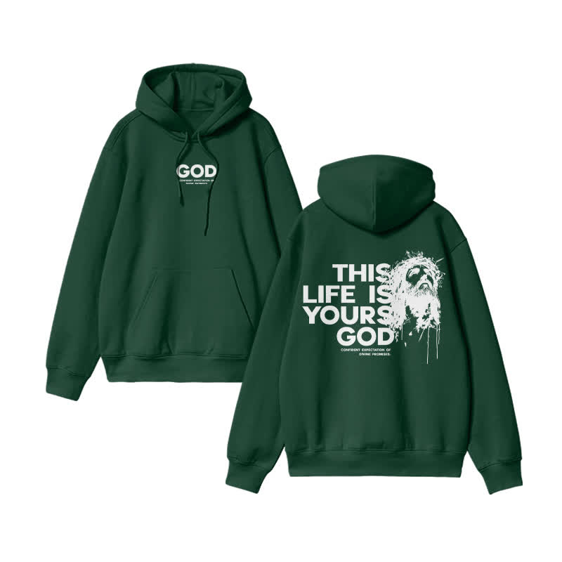Unisex 100% Cotton This Life Is Yours God Design Print Hoodie - Green - US16-18(2XL) - image 6