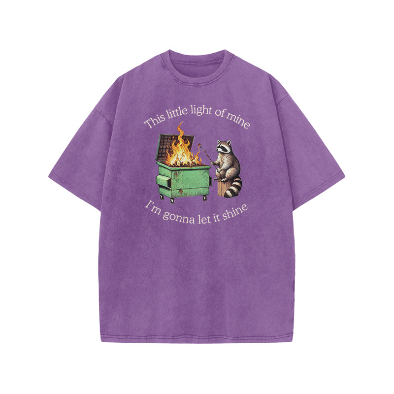 This Little Light Of Mine, I'm Gonna Let It Shine Print Acid Washed T-shirt - Purple - US20-22(3XL) - image 7