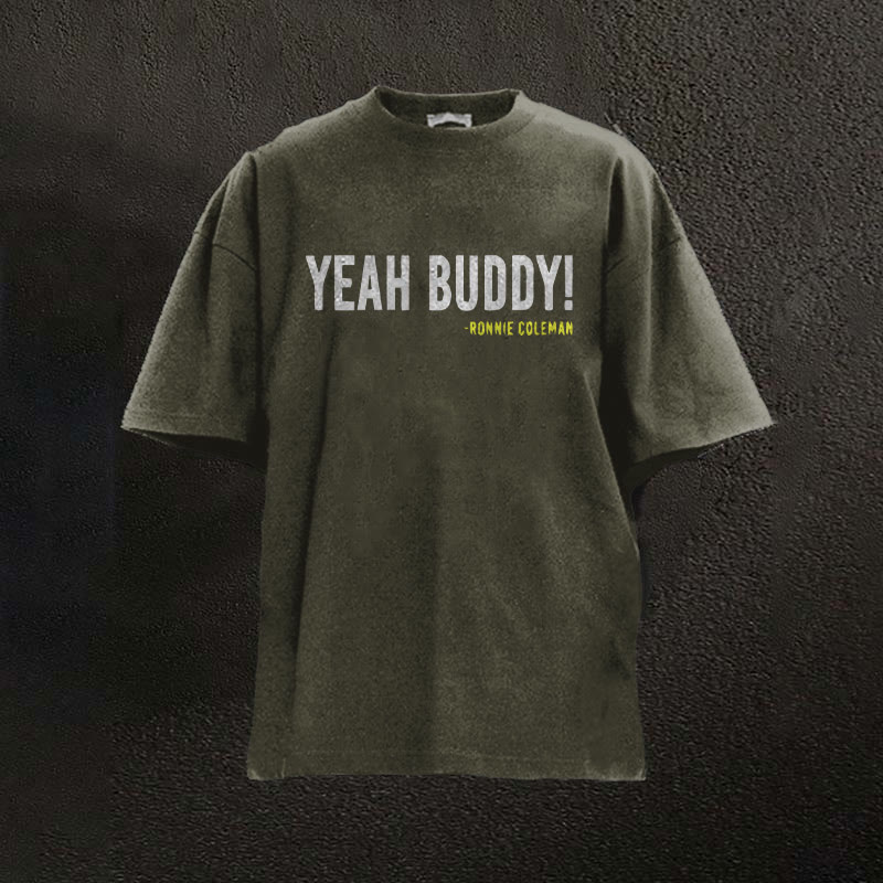 100% Cotton Yeah Buddy Tprinted Washed Gym T-shirt - Dark Green - 2XL - image 4
