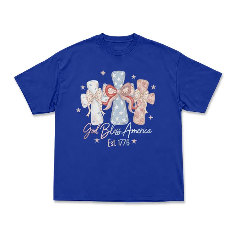 Patriotic Bow Graphic God Bless America T-Shirt - Blue - US16-18(2XL) - image 14