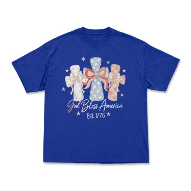 Patriotic Bow Graphic God Bless America T-Shirt - Blue - US16-18(2XL) - image 14