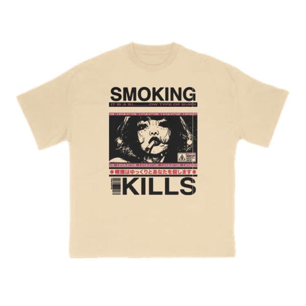 Smoking Kills Retro Manga Style Graphic Print T-Shirt - Apricot - US16-18(2XL) - image 13