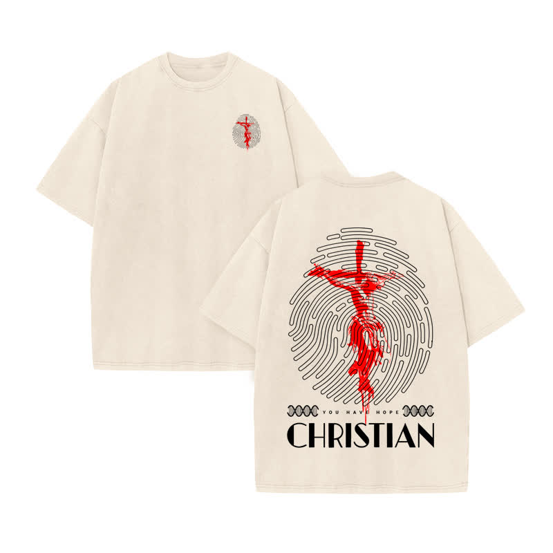 Unisex 100% Cotton Christian Print Acid Washed T-shirt - Beige - US20-22(3XL) - image 3
