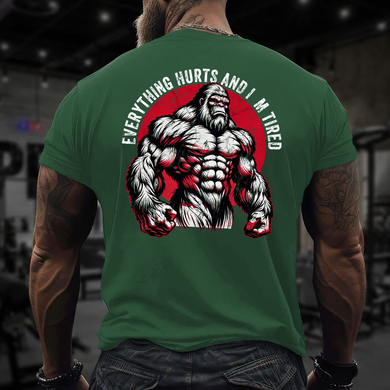 Gym 100% Cotton Everything Hurts And I'm Tired Print T-shirt - Green - US16-18(2XL) - image 9