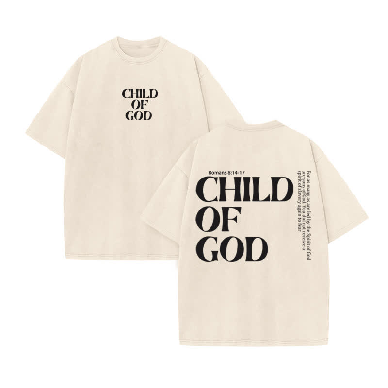 Unisex 100% Cotton Child Of God Print Acid Washed T-shirt - Beige - US20-22(3XL) - image 3