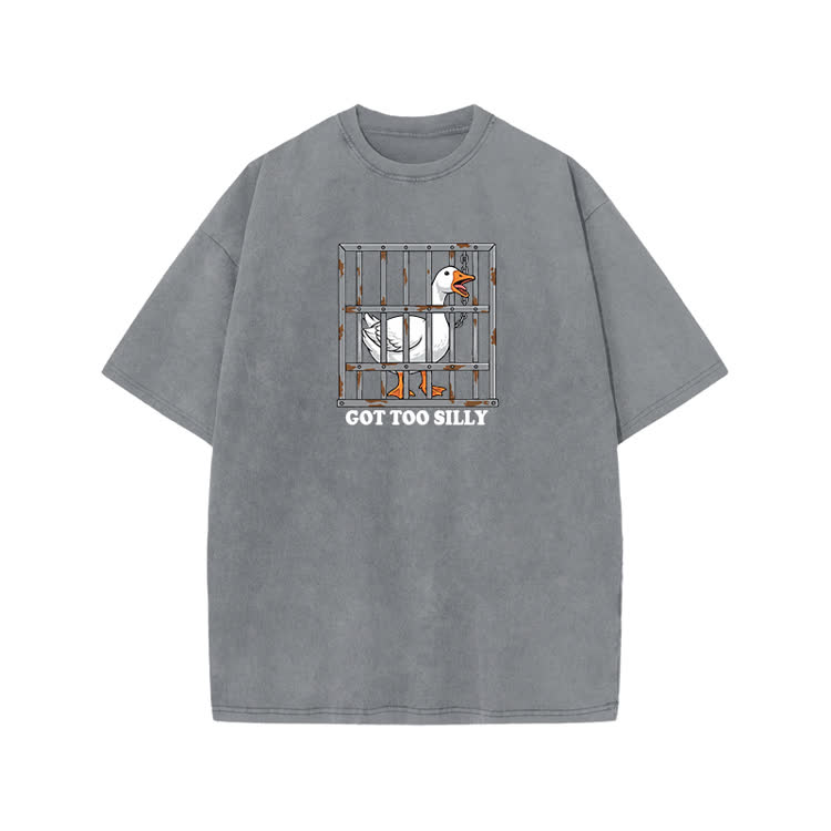 Casual Got Too Silly Goose Graphic Print Acid Washed T-shirt - Grey - US20-22(3XL) - image 3