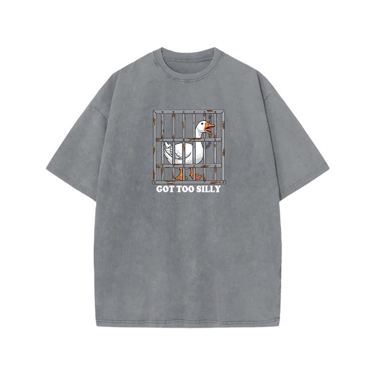 Casual Got Too Silly Goose Graphic Print Acid Washed T-shirt - Grey - US20-22(3XL) - image 3