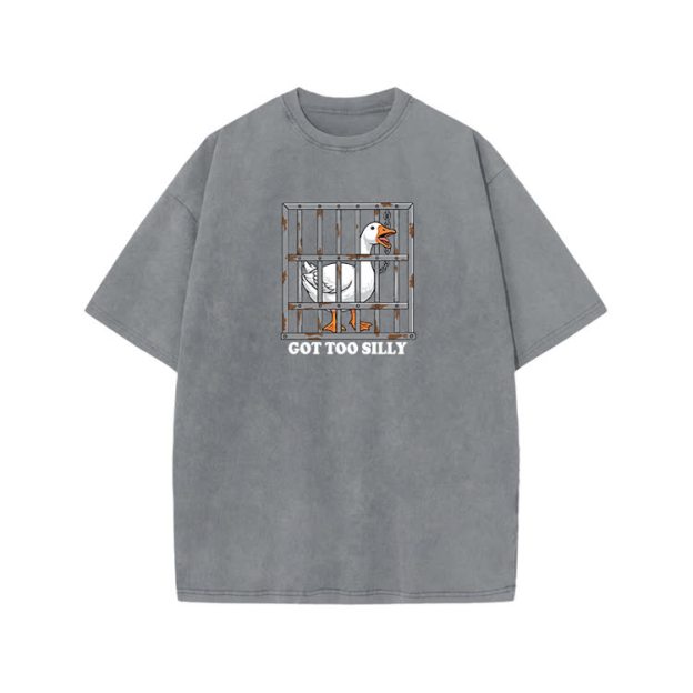 Casual Got Too Silly Goose Graphic Print Acid Washed T-shirt - Grey - US20-22(3XL) - image 3