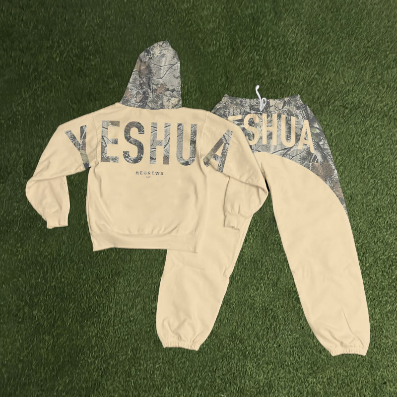 Yeshua Dead Leaves Camouflage Print Hoodie Set - Apricot - 8XL - image 3