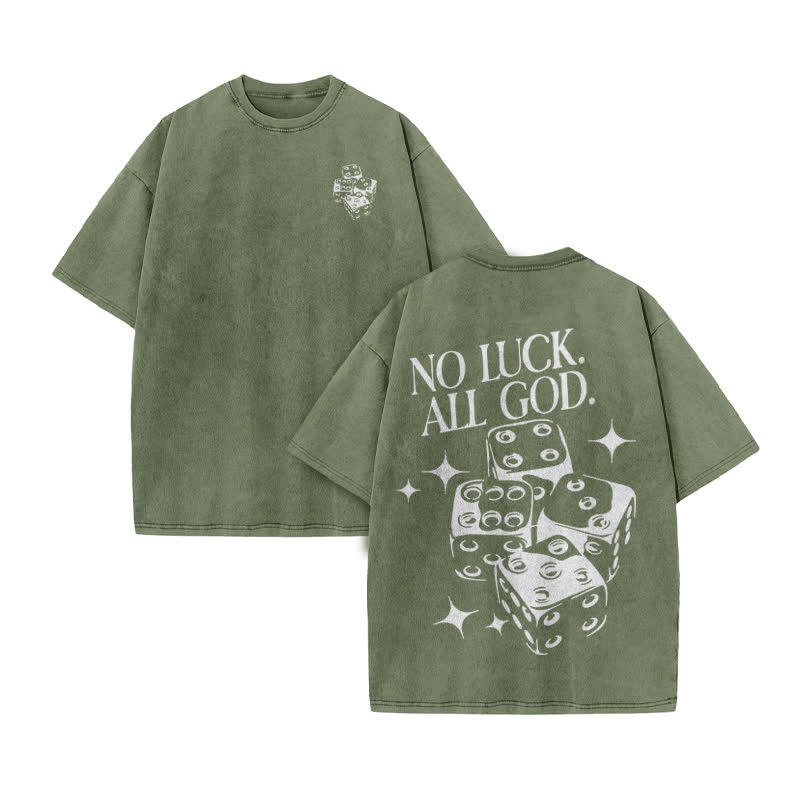 Unisex  No Luck All God Print Acid Washed T-shirt - Army Green - US20-22(3XL) - image 6