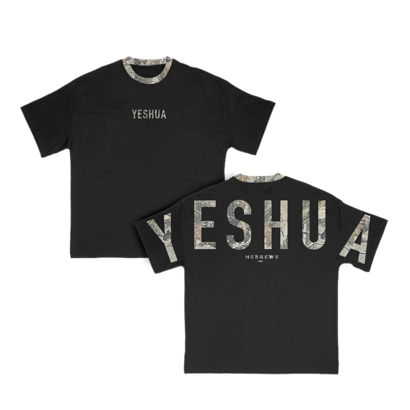 Yeshua Hebrews 13:8 Dead Leaves Camouflage Print T-shirt - Black - 8XL - image 7