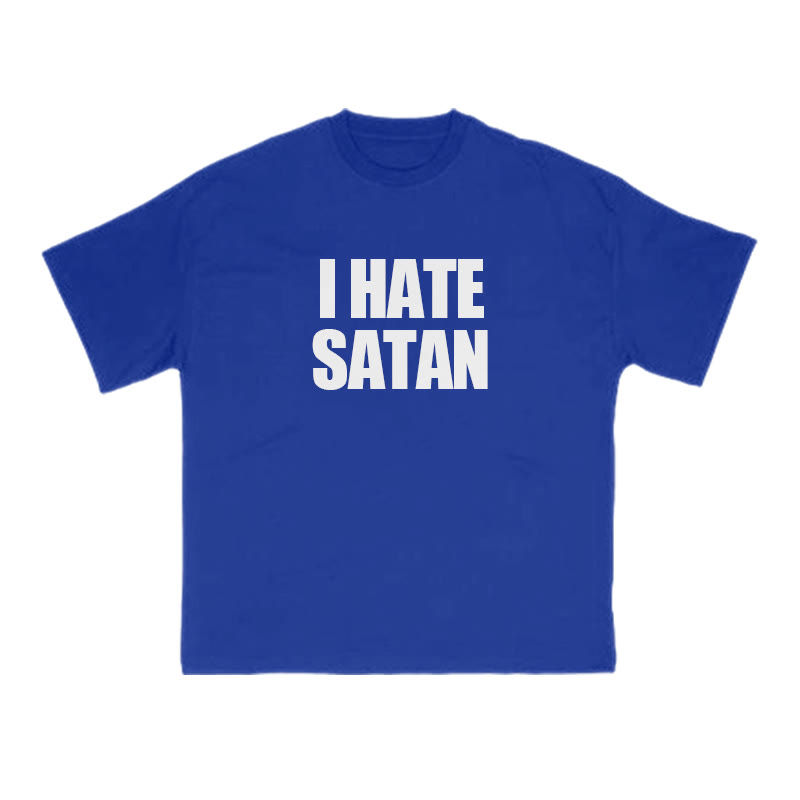 I Hate Satan Print T-shirt - Blue - US16-18(2XL) - image 8