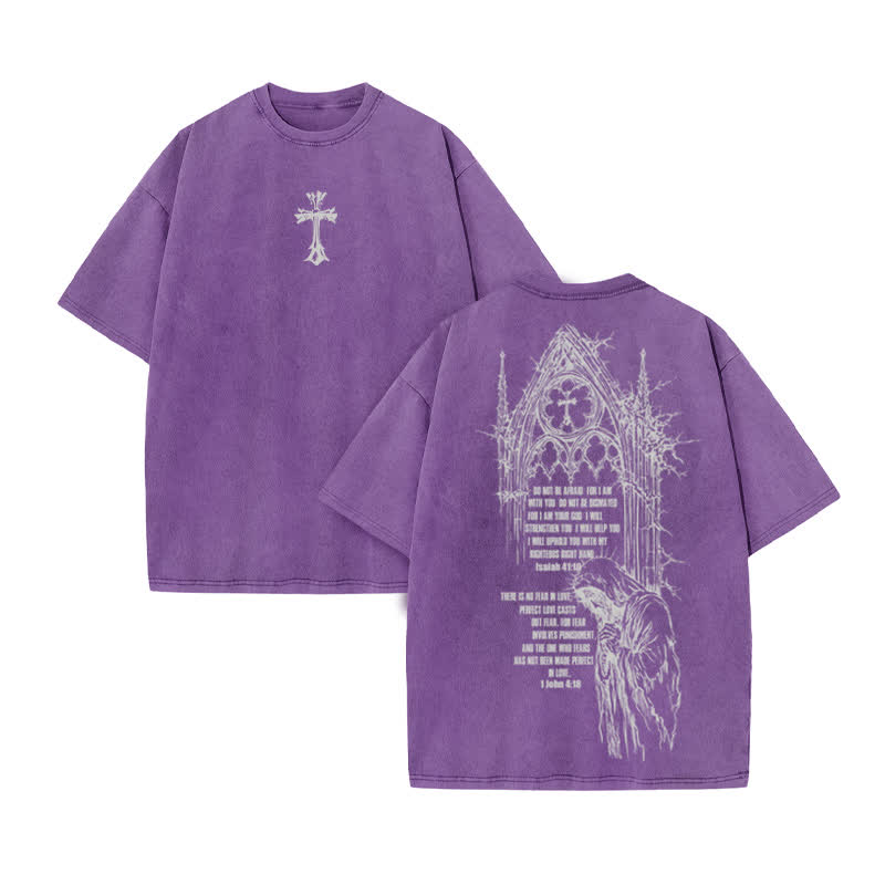 Unisex 100% Cotton Faith Over Fear Scripture Print Acid Washed T-shirt - Purple - US20-22(3XL) - image 9