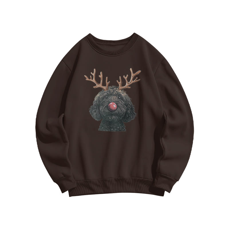 Black Poodle With Deer Antlers Print Sweatshirt - Coffee - US16-18(2XL) - image 5