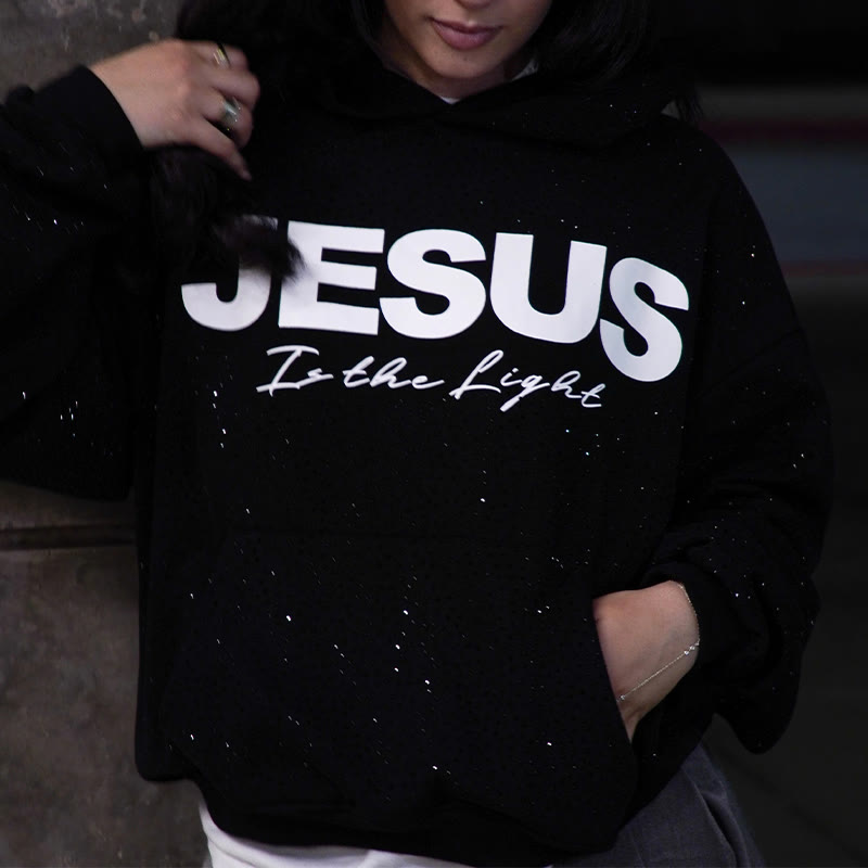 Unisex Jesus Is Light Printed Rhinestone Hoodie - image 3