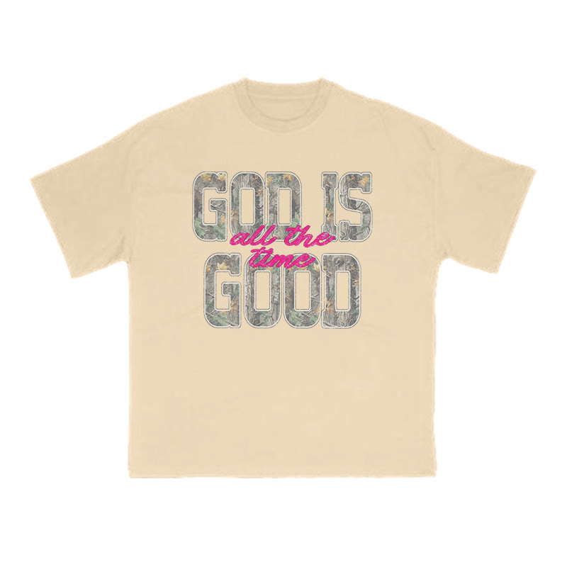 God Is Good All The Time Camouflage Print T-shirt - Apricot - US16-18(2XL) - image 5