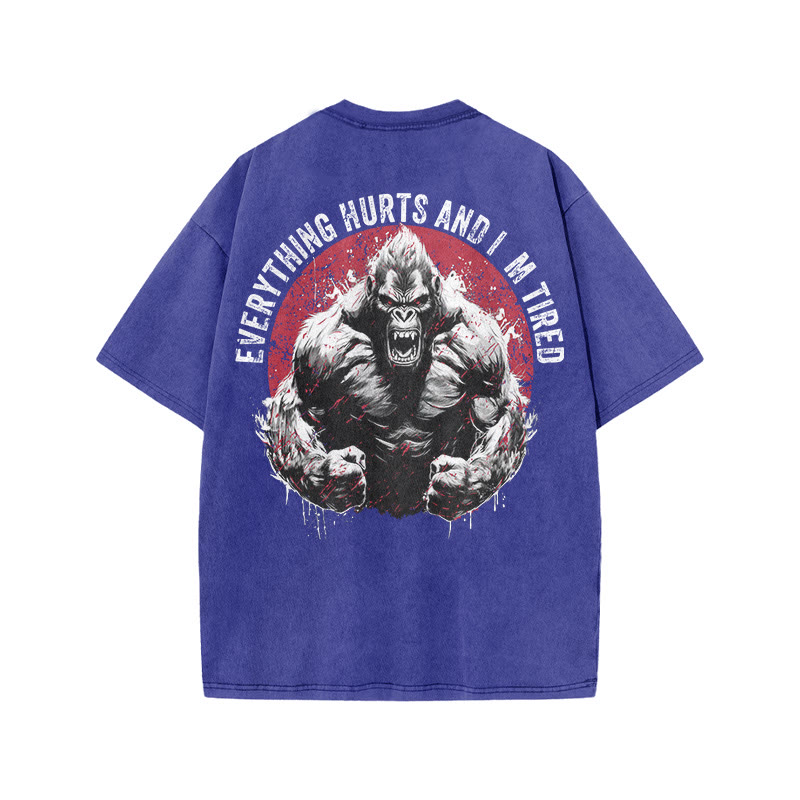 Gym 100% Cotton Everything Hurts And I'm Tired Print Acid Washed T-shirt - Blue - US20-22(3XL) - image 7