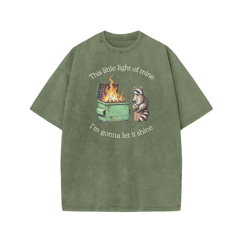 This Little Light Of Mine, I'm Gonna Let It Shine Print Acid Washed T-shirt - Army Green - US20-22(3XL) - image 5