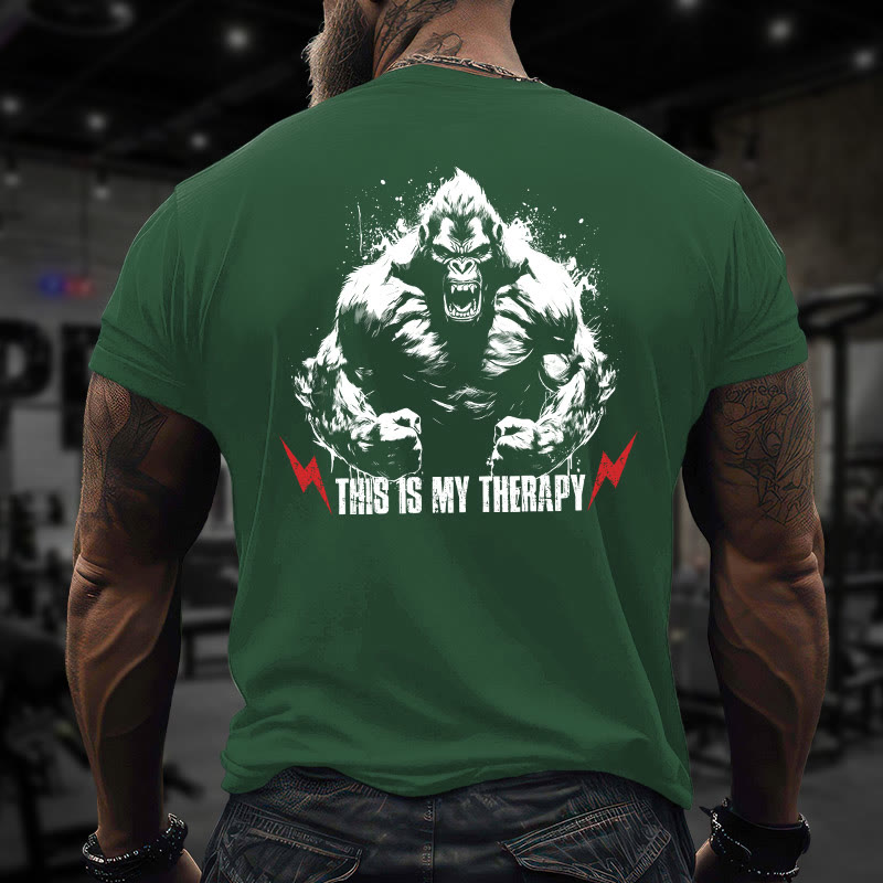 Gym 100% Cotton THIS IS MY THERAPY Print T-shirt - Green - US16-18(2XL) - image 9